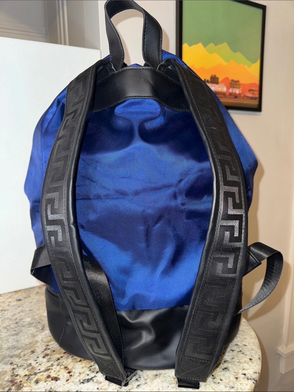Versace Parfums Navy Blue & Black Drawstring Backpack—Medusa Logo - Picture 5 of 9